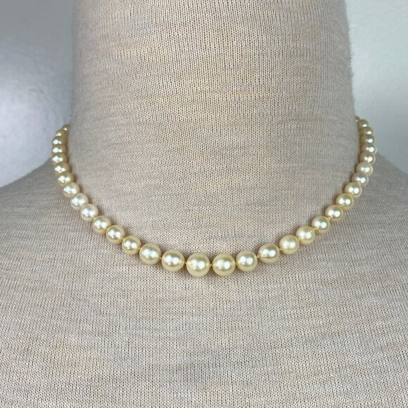 Vintage Graduated Cultured Pearl Beaded Necklace 14K White Gold Clasp 4-7mm - Picture 1 of 15